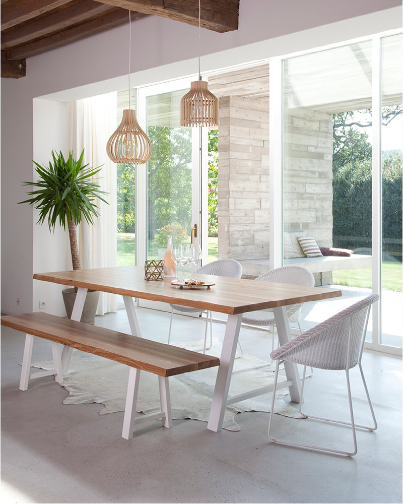 Vincent-Sheppard-Joe-dining-chair-white-sled-base-Albert-dining-table-A-base-Albert-bench